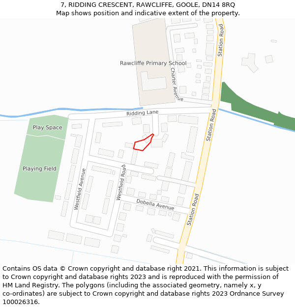 7, RIDDING CRESCENT, RAWCLIFFE, GOOLE, DN14 8RQ: Location map and indicative extent of plot