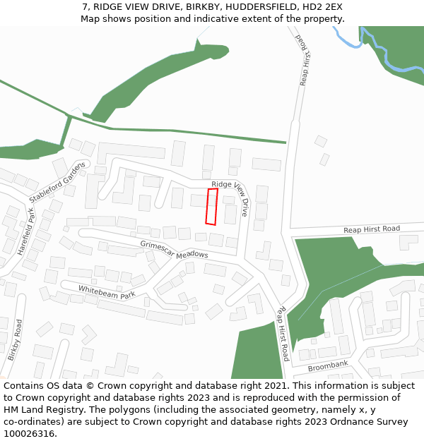 7, RIDGE VIEW DRIVE, BIRKBY, HUDDERSFIELD, HD2 2EX: Location map and indicative extent of plot