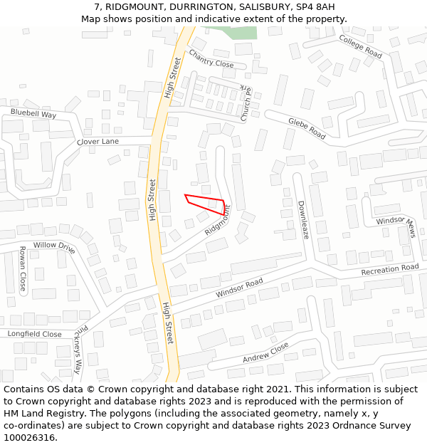 7, RIDGMOUNT, DURRINGTON, SALISBURY, SP4 8AH: Location map and indicative extent of plot