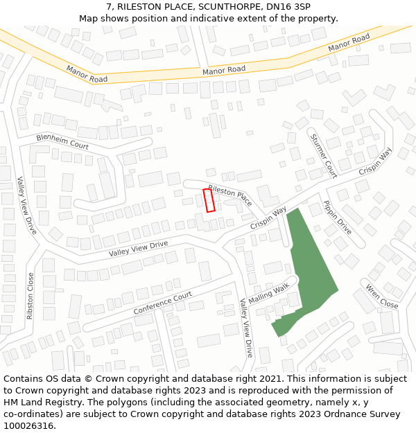 7, RILESTON PLACE, SCUNTHORPE, DN16 3SP: Location map and indicative extent of plot