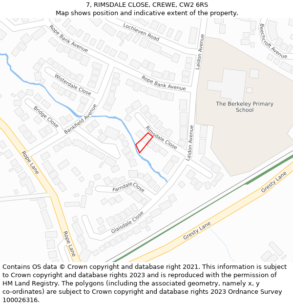 7, RIMSDALE CLOSE, CREWE, CW2 6RS: Location map and indicative extent of plot