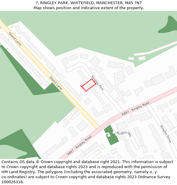 7, RINGLEY PARK, WHITEFIELD, MANCHESTER, M45 7NT: Location map and indicative extent of plot