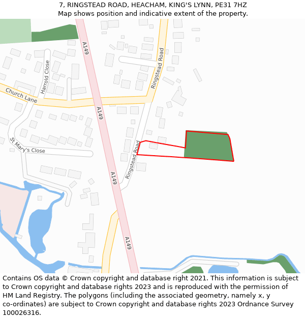 7, RINGSTEAD ROAD, HEACHAM, KING'S LYNN, PE31 7HZ: Location map and indicative extent of plot
