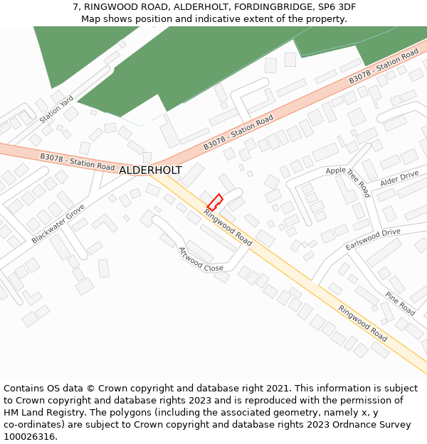 7, RINGWOOD ROAD, ALDERHOLT, FORDINGBRIDGE, SP6 3DF: Location map and indicative extent of plot