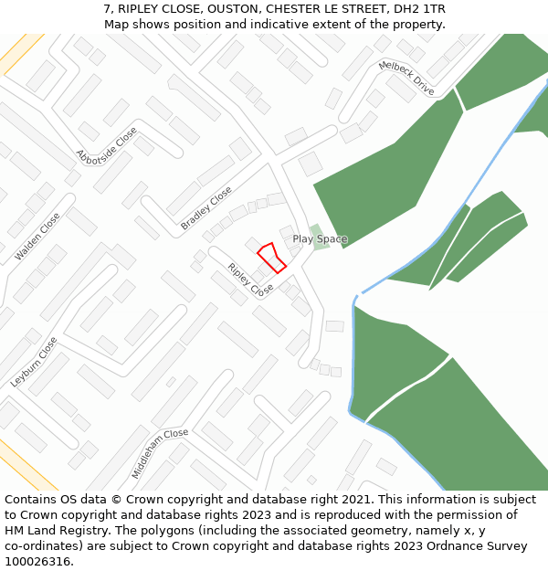 7, RIPLEY CLOSE, OUSTON, CHESTER LE STREET, DH2 1TR: Location map and indicative extent of plot