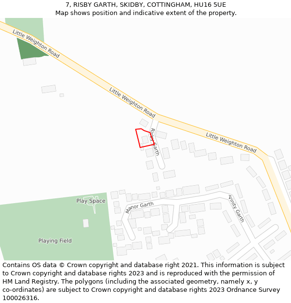 7, RISBY GARTH, SKIDBY, COTTINGHAM, HU16 5UE: Location map and indicative extent of plot