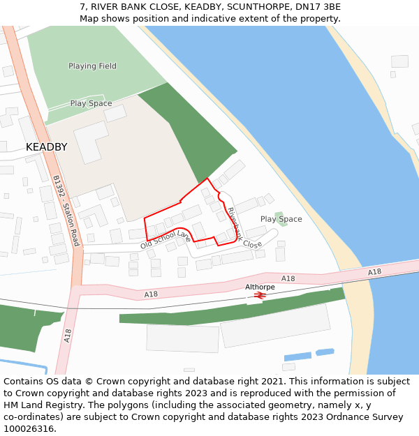 7, RIVER BANK CLOSE, KEADBY, SCUNTHORPE, DN17 3BE: Location map and indicative extent of plot
