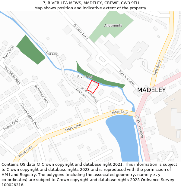 7, RIVER LEA MEWS, MADELEY, CREWE, CW3 9EH: Location map and indicative extent of plot