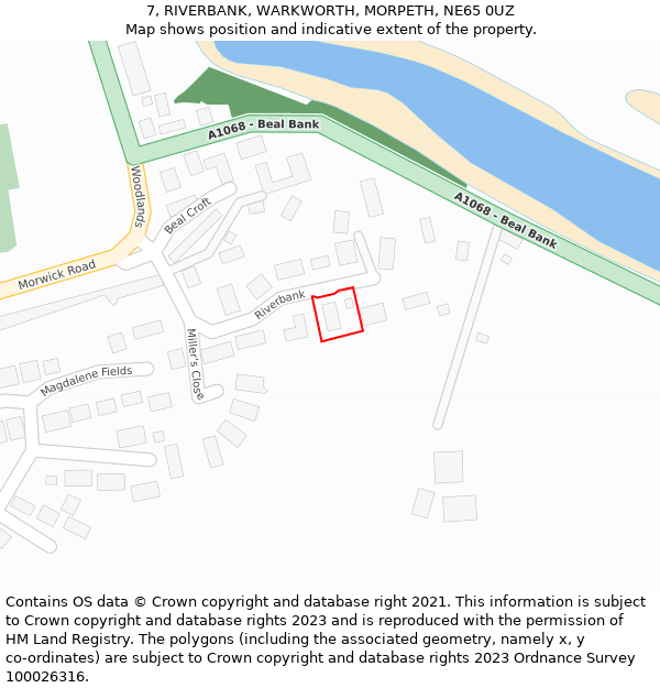 7, RIVERBANK, WARKWORTH, MORPETH, NE65 0UZ: Location map and indicative extent of plot
