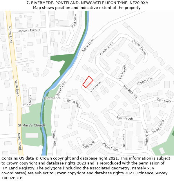 7, RIVERMEDE, PONTELAND, NEWCASTLE UPON TYNE, NE20 9XA: Location map and indicative extent of plot