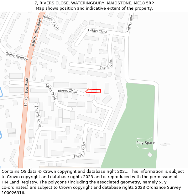 7, RIVERS CLOSE, WATERINGBURY, MAIDSTONE, ME18 5RP: Location map and indicative extent of plot