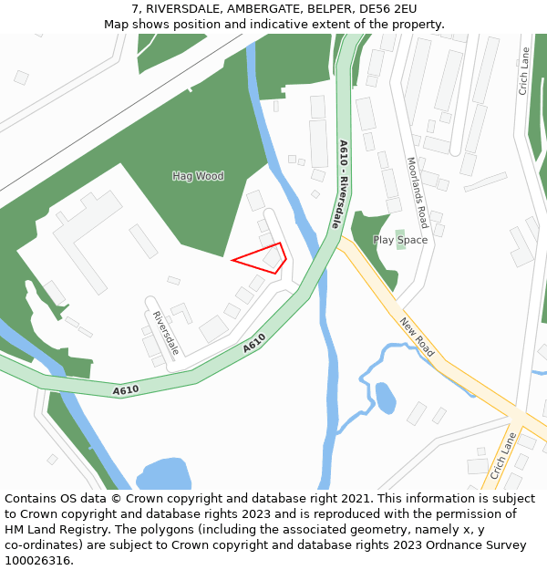 7, RIVERSDALE, AMBERGATE, BELPER, DE56 2EU: Location map and indicative extent of plot