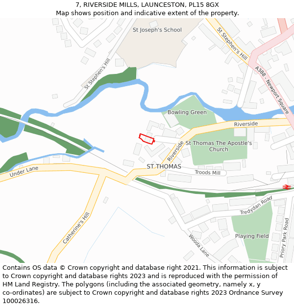 7, RIVERSIDE MILLS, LAUNCESTON, PL15 8GX: Location map and indicative extent of plot