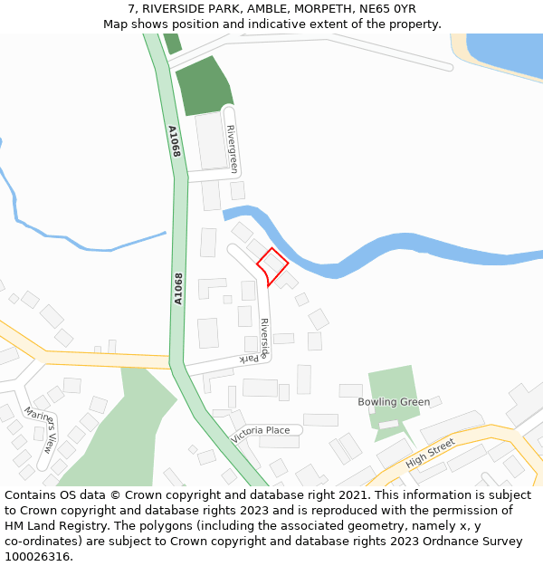 7, RIVERSIDE PARK, AMBLE, MORPETH, NE65 0YR: Location map and indicative extent of plot