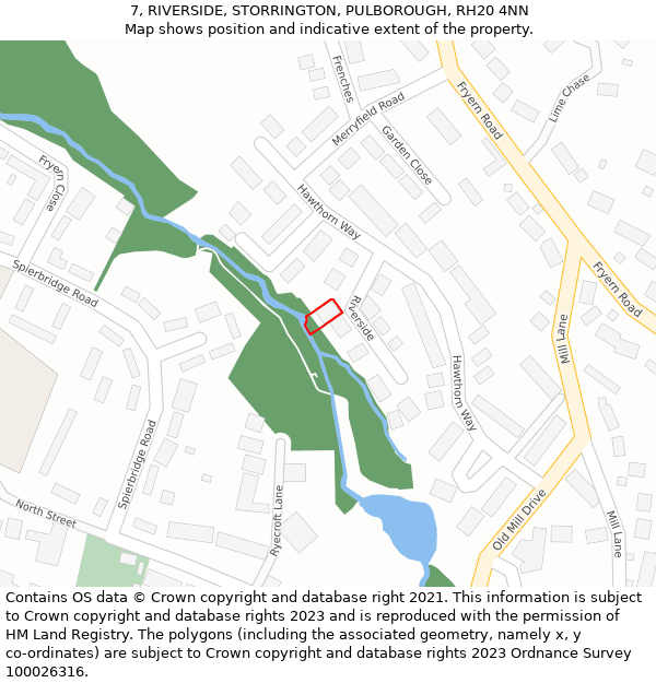 7, RIVERSIDE, STORRINGTON, PULBOROUGH, RH20 4NN: Location map and indicative extent of plot