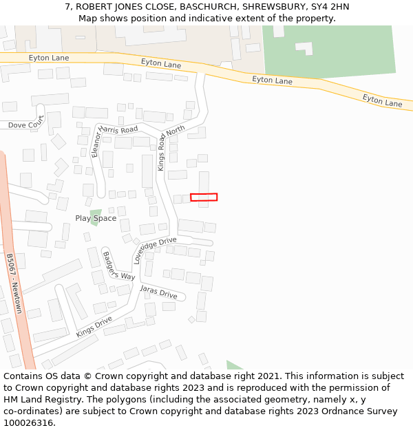 7, ROBERT JONES CLOSE, BASCHURCH, SHREWSBURY, SY4 2HN: Location map and indicative extent of plot