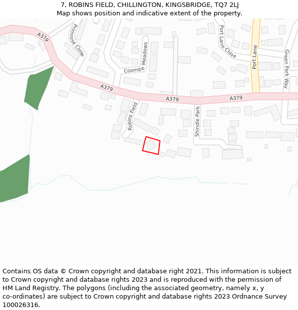 7, ROBINS FIELD, CHILLINGTON, KINGSBRIDGE, TQ7 2LJ: Location map and indicative extent of plot