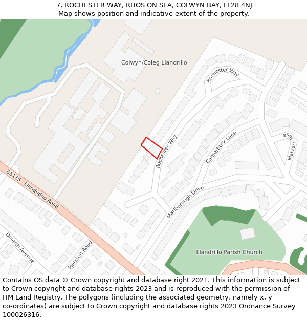 7, ROCHESTER WAY, RHOS ON SEA, COLWYN BAY, LL28 4NJ: Location map and indicative extent of plot