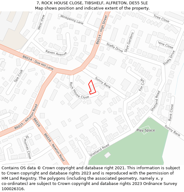 7, ROCK HOUSE CLOSE, TIBSHELF, ALFRETON, DE55 5LE: Location map and indicative extent of plot