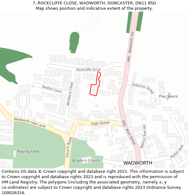 7, ROCKCLIFFE CLOSE, WADWORTH, DONCASTER, DN11 9SD: Location map and indicative extent of plot