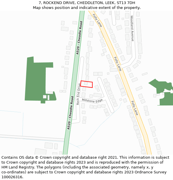 7, ROCKEND DRIVE, CHEDDLETON, LEEK, ST13 7DH: Location map and indicative extent of plot