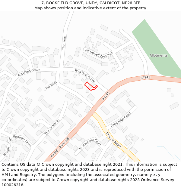 7, ROCKFIELD GROVE, UNDY, CALDICOT, NP26 3FB: Location map and indicative extent of plot