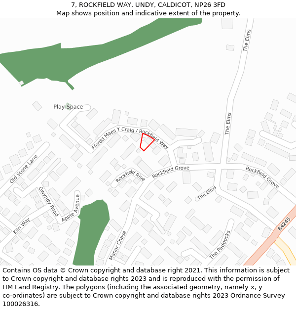 7, ROCKFIELD WAY, UNDY, CALDICOT, NP26 3FD: Location map and indicative extent of plot