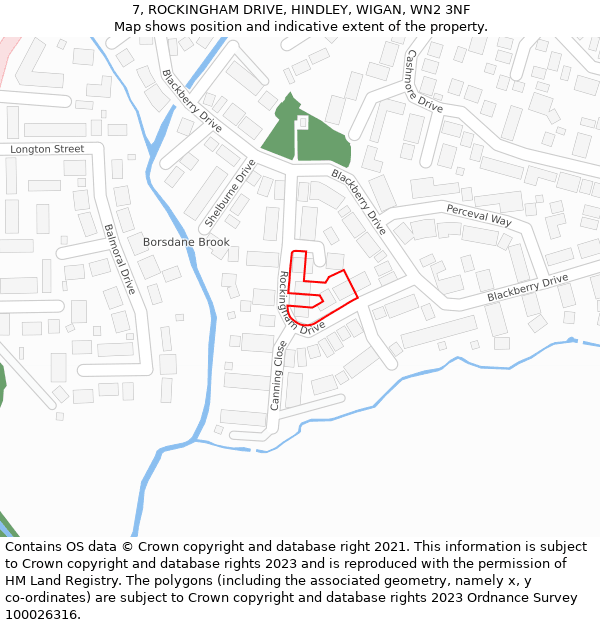 7, ROCKINGHAM DRIVE, HINDLEY, WIGAN, WN2 3NF: Location map and indicative extent of plot