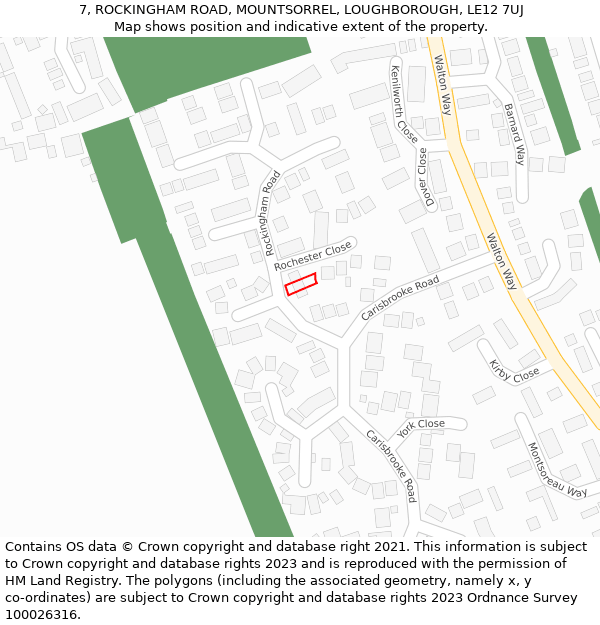 7, ROCKINGHAM ROAD, MOUNTSORREL, LOUGHBOROUGH, LE12 7UJ: Location map and indicative extent of plot