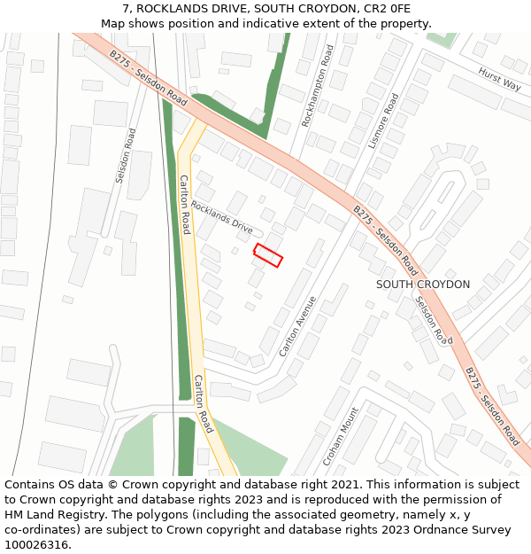 7, ROCKLANDS DRIVE, SOUTH CROYDON, CR2 0FE: Location map and indicative extent of plot