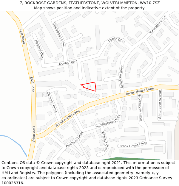 7, ROCKROSE GARDENS, FEATHERSTONE, WOLVERHAMPTON, WV10 7SZ: Location map and indicative extent of plot