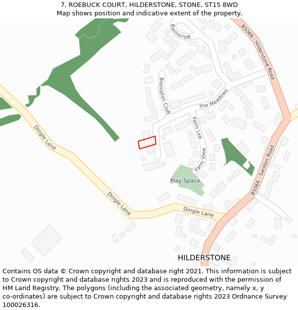 7, ROEBUCK COURT, HILDERSTONE, STONE, ST15 8WD: Location map and indicative extent of plot