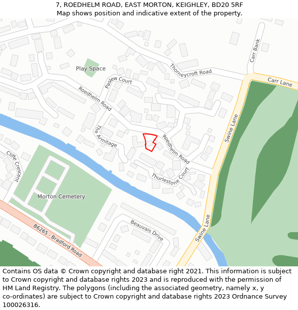 7, ROEDHELM ROAD, EAST MORTON, KEIGHLEY, BD20 5RF: Location map and indicative extent of plot