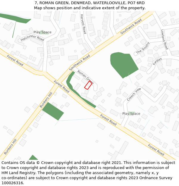 7, ROMAN GREEN, DENMEAD, WATERLOOVILLE, PO7 6RD: Location map and indicative extent of plot