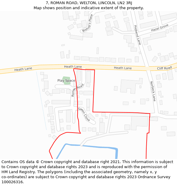 7, ROMAN ROAD, WELTON, LINCOLN, LN2 3RJ: Location map and indicative extent of plot