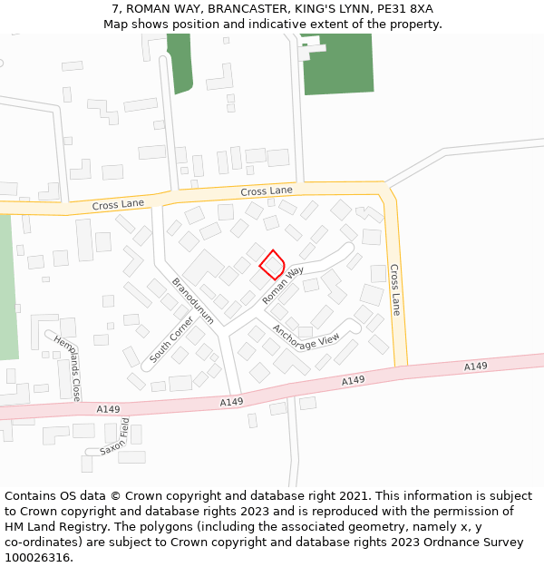 7, ROMAN WAY, BRANCASTER, KING'S LYNN, PE31 8XA: Location map and indicative extent of plot