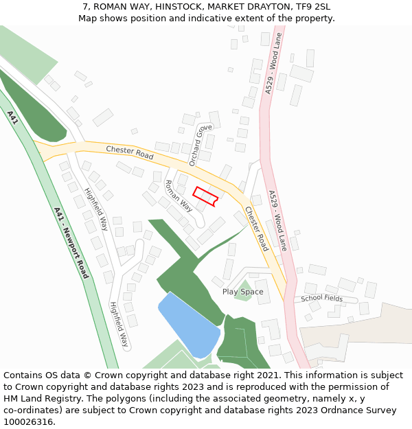 7, ROMAN WAY, HINSTOCK, MARKET DRAYTON, TF9 2SL: Location map and indicative extent of plot