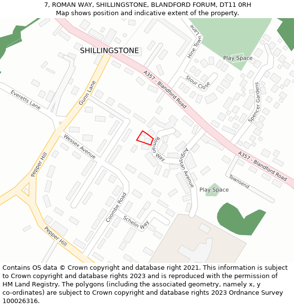 7, ROMAN WAY, SHILLINGSTONE, BLANDFORD FORUM, DT11 0RH: Location map and indicative extent of plot