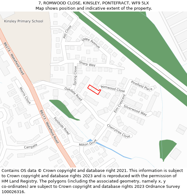 7, ROMWOOD CLOSE, KINSLEY, PONTEFRACT, WF9 5LX: Location map and indicative extent of plot