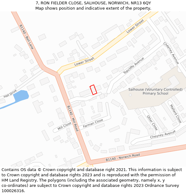 7, RON FIELDER CLOSE, SALHOUSE, NORWICH, NR13 6QY: Location map and indicative extent of plot