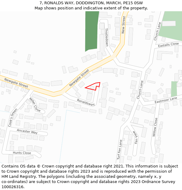 7, RONALDS WAY, DODDINGTON, MARCH, PE15 0SW: Location map and indicative extent of plot