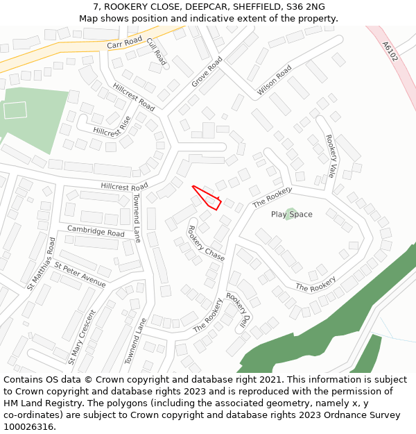 7, ROOKERY CLOSE, DEEPCAR, SHEFFIELD, S36 2NG: Location map and indicative extent of plot