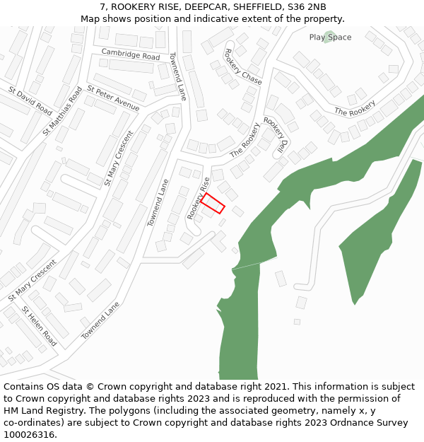 7, ROOKERY RISE, DEEPCAR, SHEFFIELD, S36 2NB: Location map and indicative extent of plot