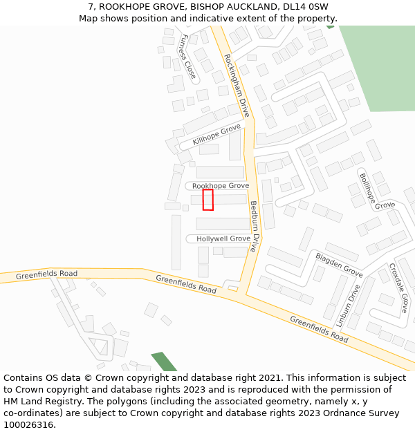 7, ROOKHOPE GROVE, BISHOP AUCKLAND, DL14 0SW: Location map and indicative extent of plot