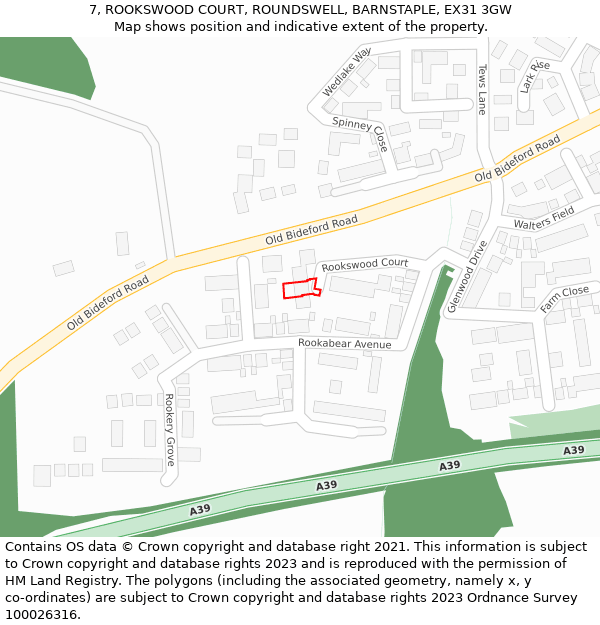 7, ROOKSWOOD COURT, ROUNDSWELL, BARNSTAPLE, EX31 3GW: Location map and indicative extent of plot