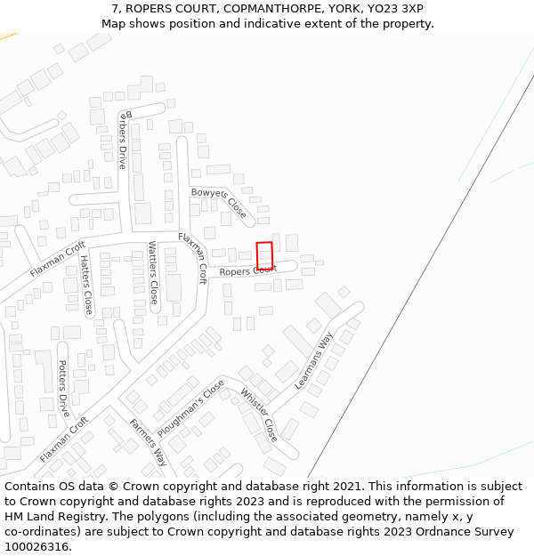 7, ROPERS COURT, COPMANTHORPE, YORK, YO23 3XP: Location map and indicative extent of plot