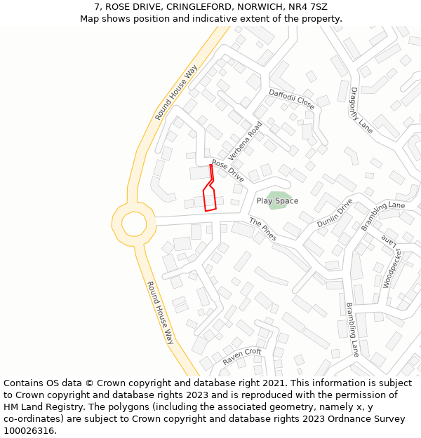 7, ROSE DRIVE, CRINGLEFORD, NORWICH, NR4 7SZ: Location map and indicative extent of plot