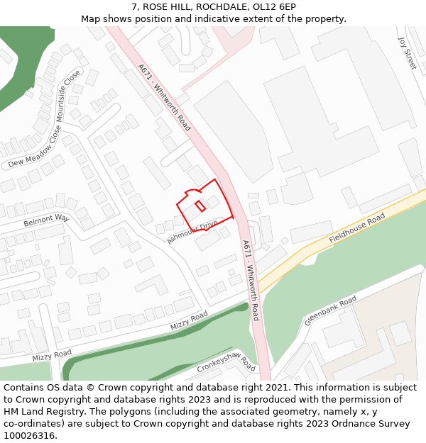 7, ROSE HILL, ROCHDALE, OL12 6EP: Location map and indicative extent of plot