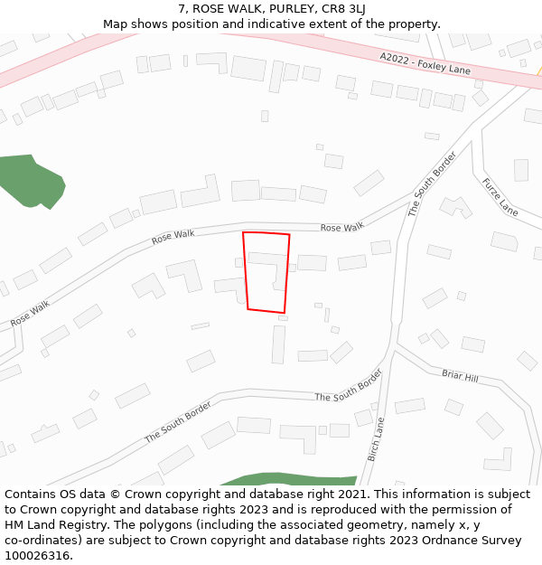 7, ROSE WALK, PURLEY, CR8 3LJ: Location map and indicative extent of plot