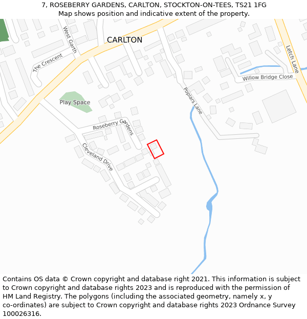 7, ROSEBERRY GARDENS, CARLTON, STOCKTON-ON-TEES, TS21 1FG: Location map and indicative extent of plot